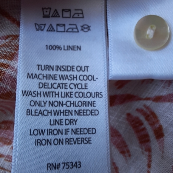 Tahari 100 % Linen Long Sleeve Button Down Floral Print Blouse Size S - Picture 13 of 14